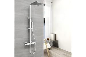 Biubiubath Système de Colonne de Douche Thermostatique Avec Mélangeur Thermostatique, Douche à Main Carrée Et Douche à Tête, Colonne de Douche Réglable En Hauteur, Meuble Salle de Bain (Carré 3)