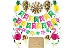 ITSY BITSY PARTY CO Premium Reusable Hawaiian Party Decorations - Tropical Party Decorations - Happy Birthday Decoration - Happy Birthday Banner, Flower Garland, Flamingo - Summer, Beach, Aloha, Garden Party Decorations