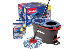 O-Cedar - Easywring - Balai serpillère en microfibre et seau de nettoyage pour sols avec 2 recharges supplémentaires