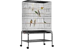 Yaheetech Vogelkäfig groß, 79 × 49 × 134,5 cm, Vogelvoliere mit 3 Sitzstangen, Papageienkäfig mit 6 Türen, Käfig für Wellensittich, 4 Futternapf, Schmutzwanneneinsatz, Schwarz