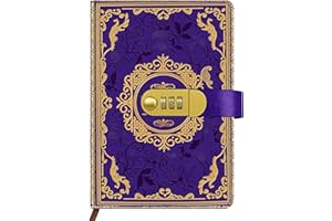 Qefuna pamiętnik z zamkiem, A5 ze skóry PU z wytłoczoną folią i tłoczonym wzorem kwiatowym w stylu retro z kombinacją 200 stron, papier 100 g/m2, zabytkowy dziennik czytelniczy dla (fioletowy)