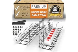 SCANDINAVIAN HUB Plateau de gestion de câbles Sous Bureau – Gaine de rangement pour câbles informatiques. Passe-câbles en fil métallique pour bureau et maison (Noir - Lot de 2x 43cm)