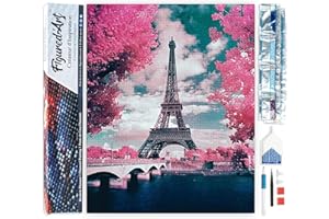 Figured'Art Diamond Painting Kit completo - Cuadro 40x50cm de Pintura de Diamante - Lienzo entero enrollado con diamantes de imitación cuadrados - Flores de la torre Eiffel - 5D DIY Manualidades