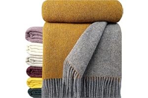 ‎STTS INTERNATIONAL STTS International Wolldecke 100% Schurwolle Wohndecke in versch. Farben 140 x 200 cm Tagesdecke Schurwolldecke Woll-Plaid Tirol (Grau-Senf (Double face), 140 x 200 cm)