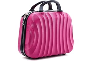 R.Leone Valigia da 1 pezzo Fino a Set 4 Trolley Rigido grande, medio, bagaglio a mano e beauty case 4 ruote in ABS 2037 (Fucsia, XS Beauty Case)