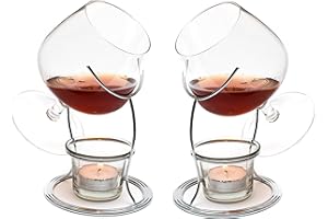 CKB LTD® Set di 2 bicchieri scaldavivande per brandy e cognac, set regalo con candela tealight e supporto cromato, set da due pezzi