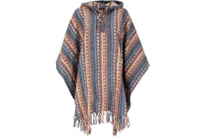 GURU SHOP Poncho Hippie Chic, Ethno Poncho, Andenponcho, Herren/Damen, Blau, Baumwolle, Size:One Size