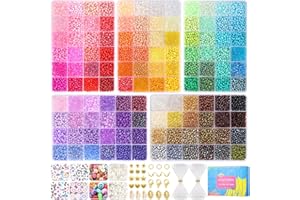 Funtopia Perline per Braccialetti, 4mm 13000 Pezzi Perline di Semi 120 Colori Perle Colorate con 416 Pezzi Perlines di Lettere, Kit per fare Braccialetti per Adulti Bambina