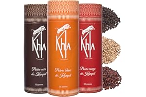 Khla - Coffret 3 Poivres de Kampot Bio - Coffret Idée Cadeau - Trio de Poivres en Grain 3 x 120g - Grands Crus, Rares - Poivre du Monde - Production limitée - Épice d’Asie Cuisine - Origine Cambodge