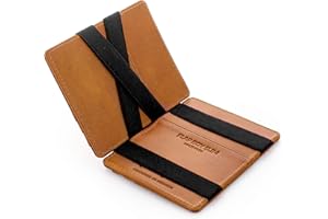JAIMIE JACOBS ® Magic Portfel Flap Boy Slim, oryginalny, magiczny portfel dla mężczyzn, włoska skóra krowa, wąska portfel, blokada RFID, portfel na banknoty, Koniak, S, Portfel