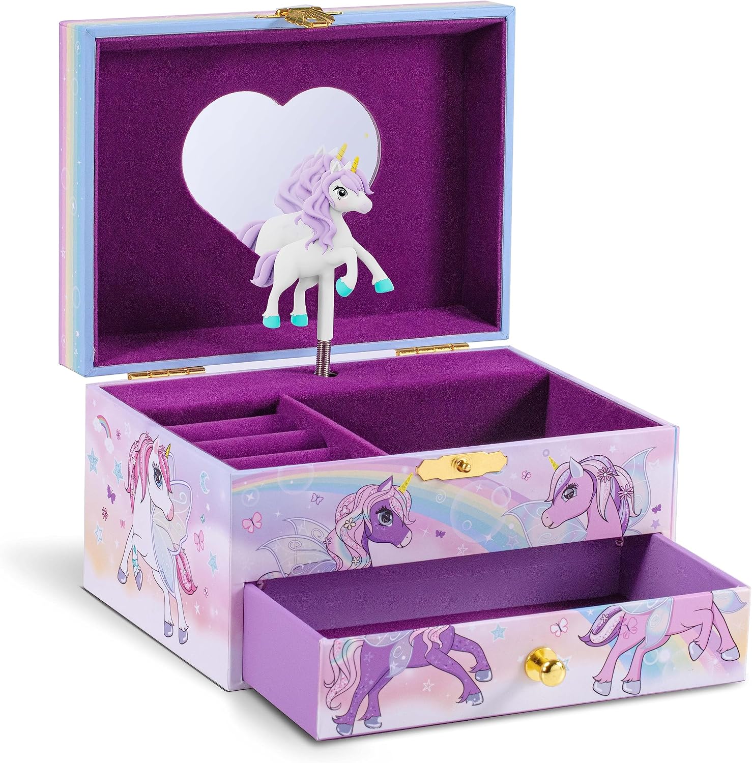 CRAZE Joyero Musical Niña, Modelo Unicornio, Caja de Música con Cajón Extraíble, Interior Aterciopelado, Espejo y Unicornio Giratorio