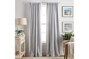 Martha Stewart Ticking Stripe Blackout Lining Rod Pocket/Back Tab Window Curtain Panel Pair, 95", White/Indigo