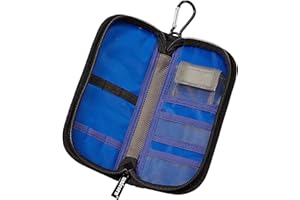 Unicorn Darts Wallet Case | Pro Midi | Holds 1 Fully Loaded Set of Darts | Versatile Elasticated Storage Capacity | Flights & Accessory Pockets | Black & Silver with Blue Interior | Zip Fastening