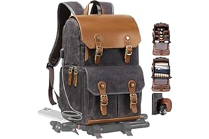 Padwa Lifestyle Camera Backpack - Weather Resistant Waxed Memory Canvas Camera Bag with 16” Laptop/Lens & Tripod Compartment for Photographers