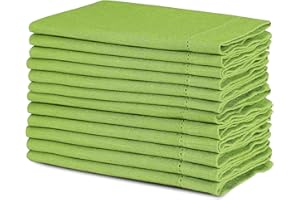 Linen Clubs Slub Cotton Dinner Napkins Lime Green Color,18x18 Inch with Mitered Corner Finish & Hemstitched Detailing offered (SET OF 6 PIECES)