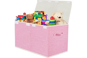 VERONLY Large Toy Box for Boys Girls, Foldable Storage Chest with Lid Fabric Storage Baskets Container Bins for Clothes, Bedroom, Nursery, Playroom 23.7"x12.2"x15.2" (Pink)