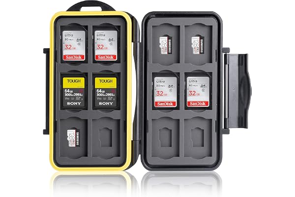 Ares Foto® Boîtier de protection pour cartes mémoire: 12 SD + 12 Micro SD Cards. Étui de Transport étanche antichocs. Conservation & Déplacement. Boîte plastique. Revêtement en caoutchouc breveté.