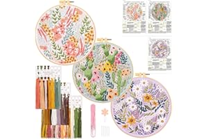 JSRQT Kit Ricamo Starter Con Motivi di Fiori e Piante, Punto Croce per Adulto, Embroidery Cross Stitch, DIY Cucito A Mano - 3 Pezzi