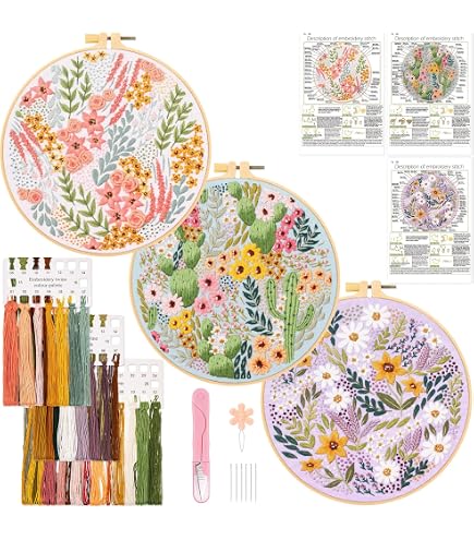 ERKOON Kit Ricamo Punto Croce Per Principianti - Uccello E Fiori - Con Telaio In Bambù E Istruzioni