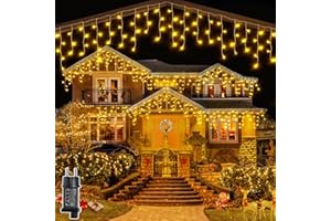 ‎OLLNY Ollny Eisregen Lichterkette außen warmweiß, 7.3M 216 LED Eisregen Lichterkette außen mit Stecker, wasserdicht Weihnachtsbeleuchtung außen für Balkon Haus Fenster Traufe Vorbau Geländer