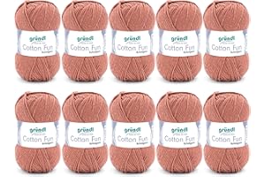 Filato per maglia/uncinetto Gründl Cotton Fun (lana per maglieria, set per uncinetto, morbido filato 100% cotone, certificato OEKO-TEX, 50 g/115 m, ferri: 3-4, 10 gomitoli da 50 g), Nougat