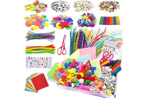 obqo 2000+ Pcs Craft Supplies for Kids, Toddler Craft Box Ages 4-8 Kids Included Pipe Cleaners, Pom Poms, Buttons & Box - All in One for Age 4 5 6 7 8