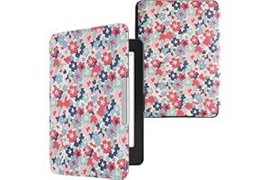 kwmobile Etui z klapką kompatybilne z Amazon Kindle Paperwhite - eReader Case (do modeli do 2017) - pastelowe kwiaty, czerwony, brudny róż niebieski