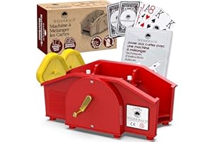 Weidebach® Red Card Shuffler with Golden Crank for All Standard Card Games, Shuffler with 2x Decks & Spare Crank, Card Mixing Device with Booklet for Fun Game Nights