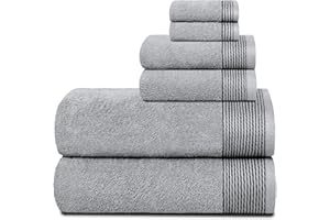 GLAMBURG Ultra Soft 6er-Pack Baumwoll-Handtuch-Set, enthält 2 übergroße Badetücher 70 x 140 cm, 2 Handtücher 40 x 60 cm und 2 Waschbetten 30 x 30 cm, hellgrau
