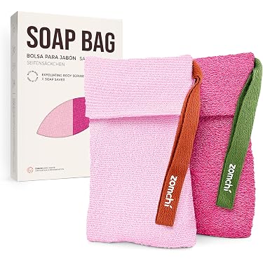 MIG4U Peeling-Seifenbeutel – 2 Stück, Aus Bambus, Für Dusche Und Reisen (Lila)