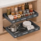2 Removable Drawers for Kitchen Steel Adjustable 31-51 cm Black. | Non-slip protector included, installation adhesive or with