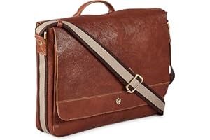 Cochoa 14 Inch Laptop Distressed Vintage Handmade Real Leather Flap Over Computer Tablet Messenger Satchel Shoulder Bag for Men and Women - (Cognac)