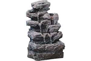 SERENITY WATER FEATURES Serenity Cascading LED Rockfall Water feature Indoor/Outdoor Self Contained Ornament H45.5cm