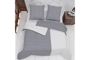 Vency Bettwäsche 135x200 4-Teilig Grau - Oeko-TEX 80% Baumwolle & 20% Polyester, 2X Bettbezug Reißverschluss + 2X Kissenbezug 80x80 Reißverschluss, Puzzle Modell