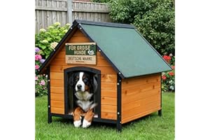 zooprinz Premium Hundehütte Luna - aus wetterfestem Vollholz, Dach zum Öffnen und Lamellentür - ideal für draußen - mit natürlichen Farbe gestrichen - 2 Größen zur Wahl -Hundehaus Hundehütte (XL)