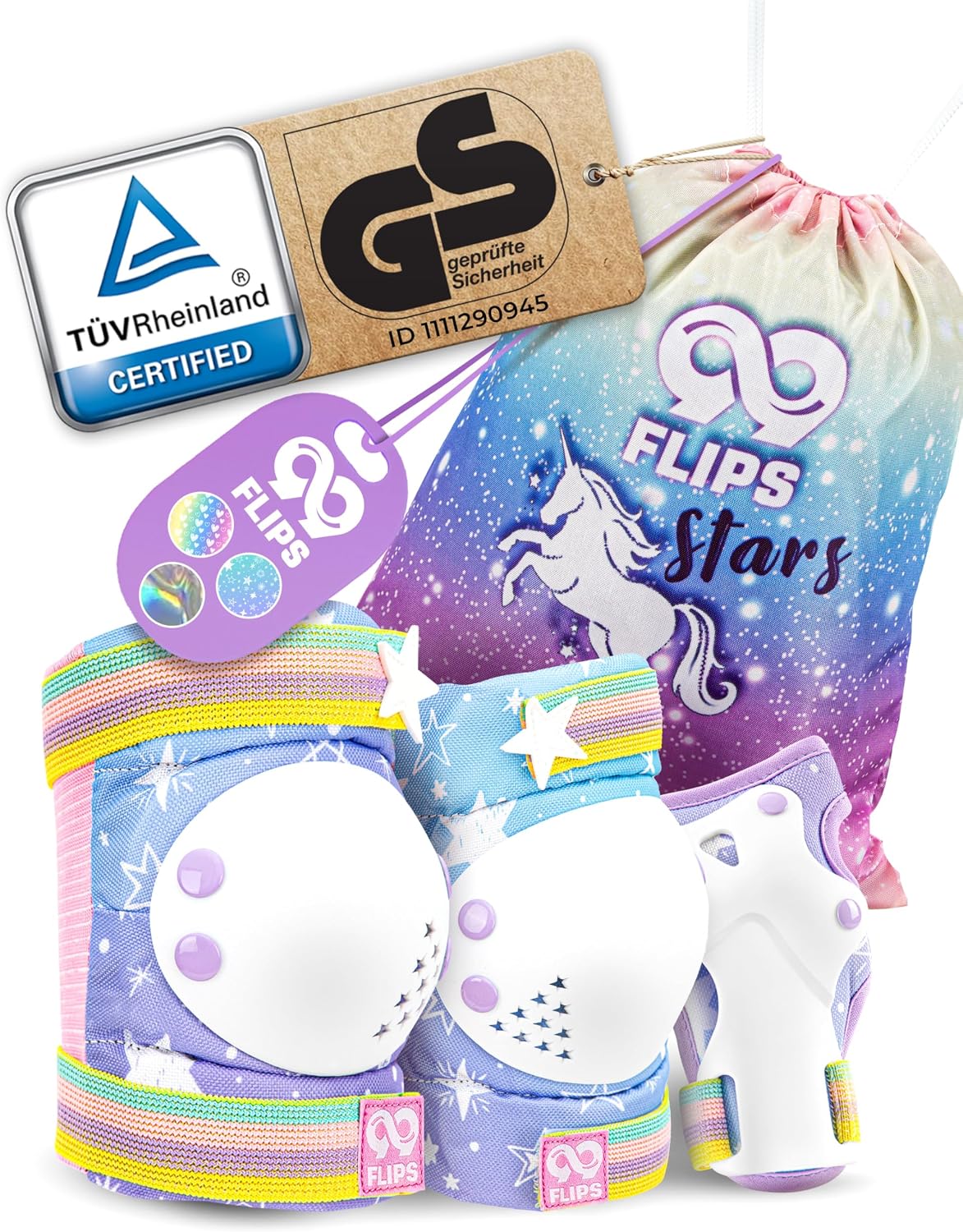 99FLIPS Protecciones Patines Niña - Rodilleras Niña - Rodilleras y Coderas Niño, Protectores Niño - Talla S/M - ARCO IRIS - Monopatín, Patines en Línea, BMX Niñas