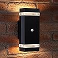 Auraglow PIR Motion Sensor Double Up & Down Outdoor Wall Security Light - Black - Warm White