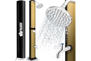 tillvex Douche Solaire avec Capot de Protection | Douche de Jardin Eau Chaude | Douche de Piscine Camping | sans raccordement électrique (Noir/Or, 35 litres)
