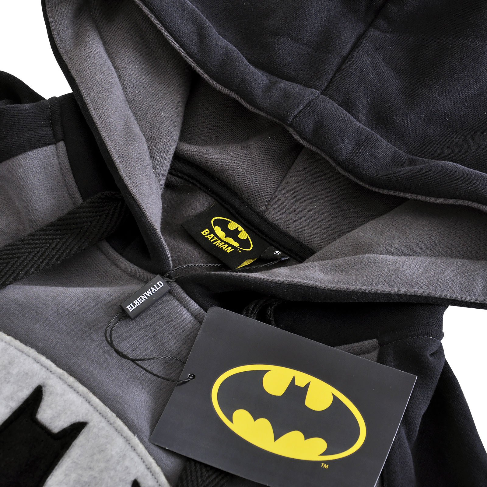 Batman-Herren-Hoodie-Black-Logo-Kapuzen-Pullover-DC-Comics-Elbenwald-Grau-Schwarz