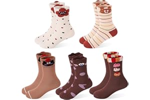 TRAMLE Girls Warm Socks, Kids Cotton Winter Thermal Thick Pink Brown Cute Hiking Walking Socks for Toddler 1-12 Years
