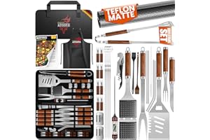 KESSER® Grillbesteck Set 37-teilig Grillzubehör aus rostfreiem Edelstahl Grillset mit Grillzange, Grillwender, 4in1 Grillspatel, Grillgabel, Grill-Spieß, Thermometer, Korkenzieher, Grillmatte & Tasche