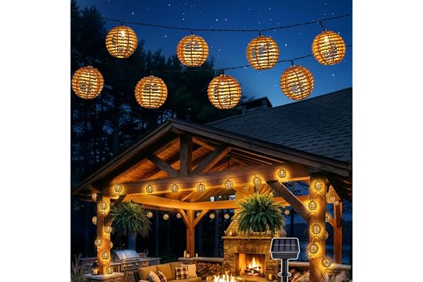 Guirlande Solaire Exterieur, 10 LED Guirlandes Lumineuses Extérieure Blanc Chaud Lanterne Solaires en Corde de Papier Étanche Lumière Solaire Jardin pour Intérieur Balcon Terrasse Mariage Fête Camping