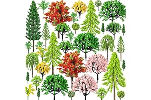 QUOZUO 38PCS Mini modèle Arbres en Miniature, Mixte Arbres colorés bâtiment Train Paysage Architecture pour Artisanat Bricolage, modèle de bâtiment