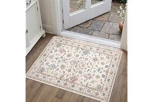 PureCozy Vintage Rug Door Mat, Small Washable Area Rugs 60x90cm for Kitchen Bathroom Mat, Non-Slip Low Pile Bedroom Carpet for Front Door Entrance Entryway Corridor, Multicolored