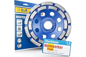 S&R Diamant-Schleiftopf 125 x 22,23 mm für Beton, Granit, Naturstein, Stein, Mauerwerk, trockener Fliesenkleber, Estrich, 2-reihig, verbesserte Segment-Formel, Winkelschleifer Schleifscheibe
