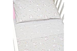 CANGOO CARE CangooCare® Set Lenzuola 3 Pezzi Per Lettino Neonato, Montessori, 80x160 cm, 1 Lenzuolo Di Sotto Con Angoli, 1 Lenzuolo Di Sopra, 1 Federa Cuscino, 100% Cotone, Unicorni