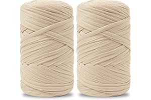 Vincona Fil tee Shirt pour Crochet 2 x 200 g, Fil Crochet, Idéal pour Crocheter des sacs, Paniers, Tentures Murales, Décoration d'intérieur et Loisirs Créatifs-Beige abricot 16