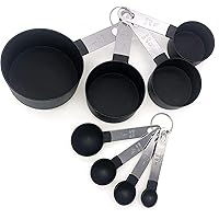 FONYA 8-Piece Black Measuring Tools - 4 Measuring Cups / 4 Measuring Spoons Nylon Measuring Cup and Spoon with Metal Handles 