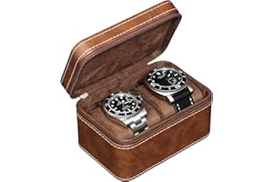 Rothwell Étui de voyage pour 2 montres pour hommes | Boîte de protection compacte en simili PU avec intérieur en micro-velours | Convient pour montres et smartwatches jusqu'à 55 mm (Marron/Tan)