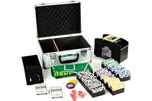 NEXOS TRADING Pokerkoffer Deluxe Pokerset mit 300 Ocean Champion Chips mit viel Zubehör Kartenmischer Kunststoffkarten Kartengeber Spielmatte Poker-Komplettset Black Jack Texas Holdem